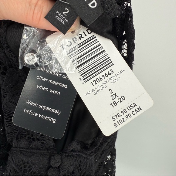 Torrid Black Lace Mock Neck Sweetheart Sheath Black Dress Long Sleeve Size 2X - Picture 7 of 15